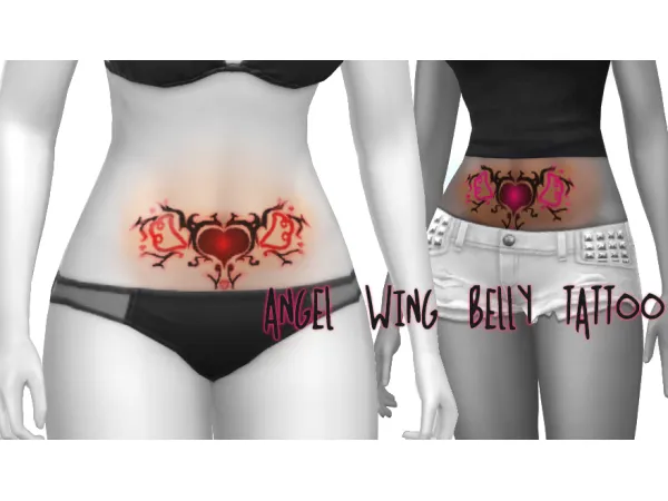 Mix angel wing belly tattoo by glutenfreesims - The Sims 4 Custom Content