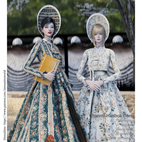 Alpha Chanmi Hanbok Dress Bonnet Set by simsfinds - The Sims 4 Custom Content