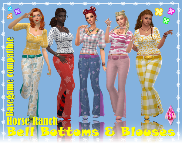 Maxis Match Horse Ranch Bell Bottoms Blouses by simsfinds - The Sims 4 Custom Content
