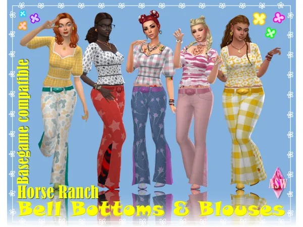 Maxis Match Horse Ranch Bell Bottoms Blouses by Annett's Sims 4 Welt ASW - The Sims 4 Custom Content