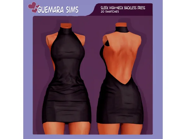 Alpha Sleek High Neck Backless Dress (Public now) by Guemara - The Sims 4 Custom Content