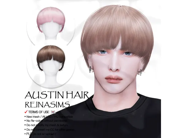 Alpha Reina 84 Austin hair by Reina Sims4 - The Sims 4 Custom Content