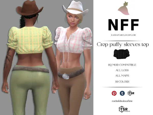 Alpha Crop puffy sleeves top by simsfinds - The Sims 4 Custom Content