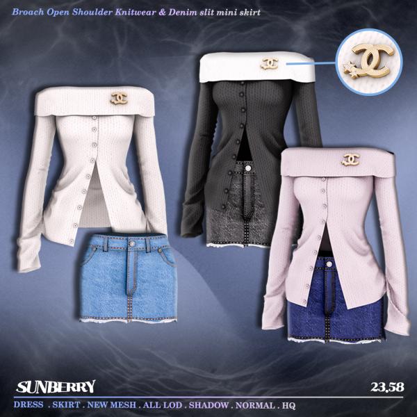 Alpha [SUNBERRY]Open Shoulder Knitwear Denim kirt 2358(Early access) by simsfinds - The Sims 4 Custom Content