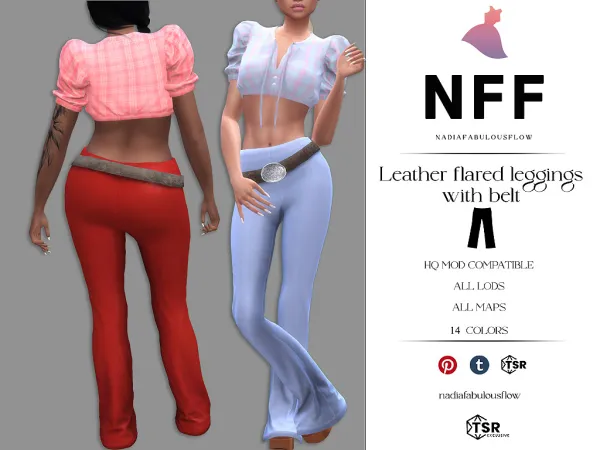 Alpha Leather flared leggings with belt - The Sims 4 Custom Content