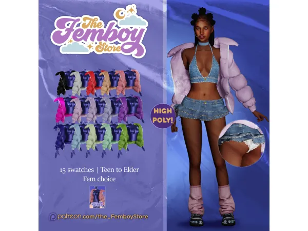 Alpha [FEMBOY] Y2K Puffer Jacket by Femboy Store - The Sims 4 Custom Content