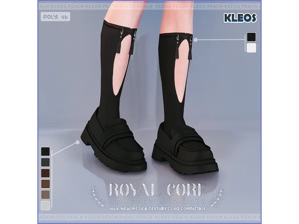 Alpha PEACH Royal Core Loafers Socks by Kleos Sims - The Sims 4 Custom Content