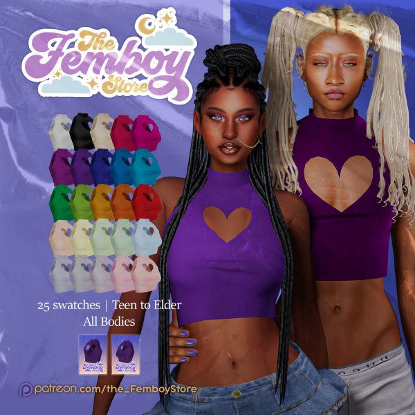 Alpha [FEMBOY] Heart Crop top by simsfinds - The Sims 4 Custom Content