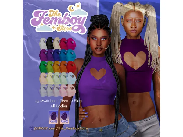 Alpha [FEMBOY] Heart Crop top by Femboy Store - The Sims 4 Custom Content