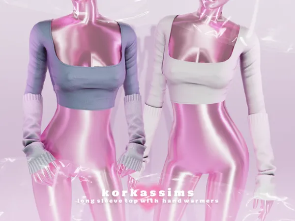 Alpha Long sleeve top with hand warmers by simsfinds - The Sims 4 Custom Content
