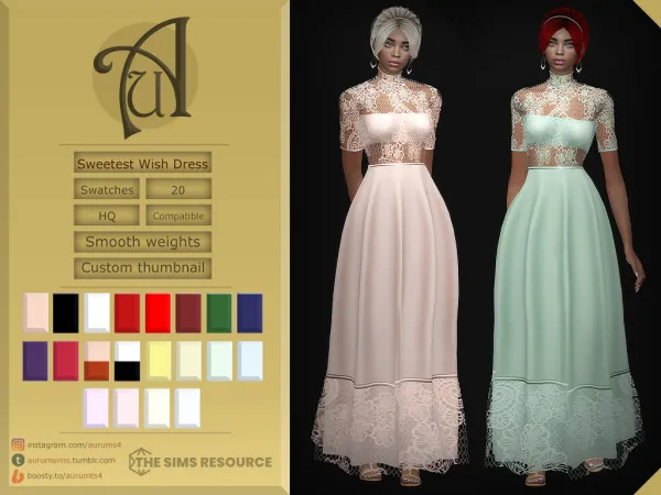 Alpha SWEETEST WISH ELEGANT LONG DRESS WITH LACE - The Sims 4 Custom Content