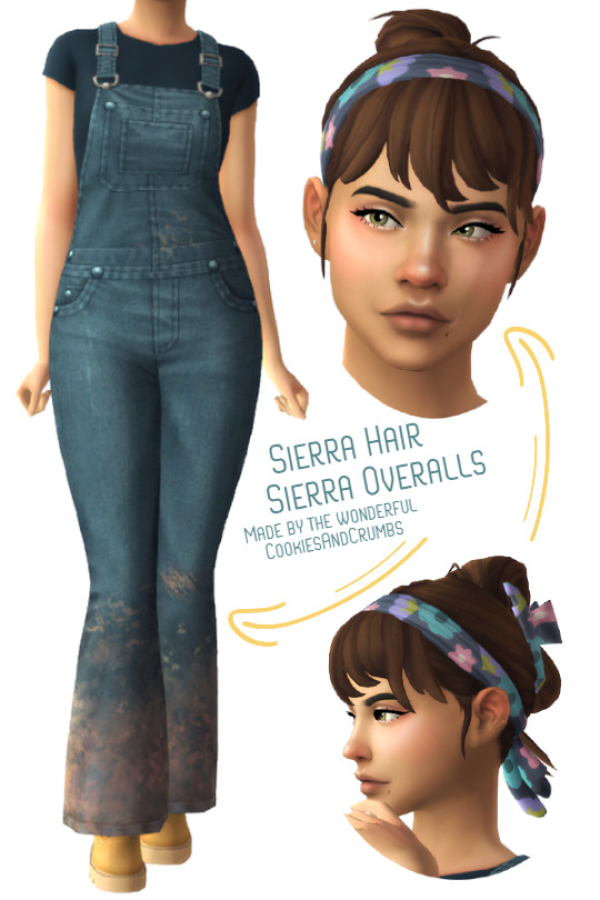 Maxis Match Sierra Hair and Sierra Overalls by simsfinds - The Sims 4 Custom Content