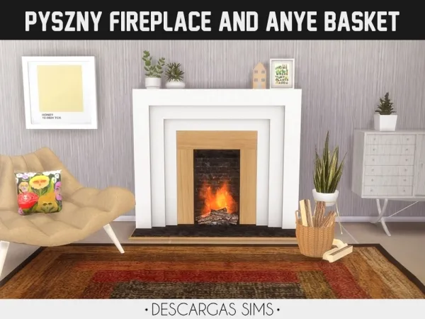 Alpha Fireplace And Basket With Wood - The Sims 4 Custom Content