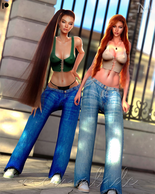 Alpha Pin Top and Jean Set by mermalade - The Sims 4 Custom Content