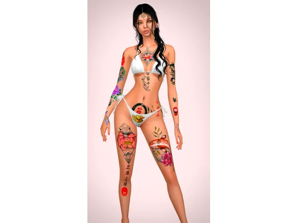 Mix Asian Lotus Waves Tattoo body full by Jennifer Jennisims - The Sims 4 Custom Content