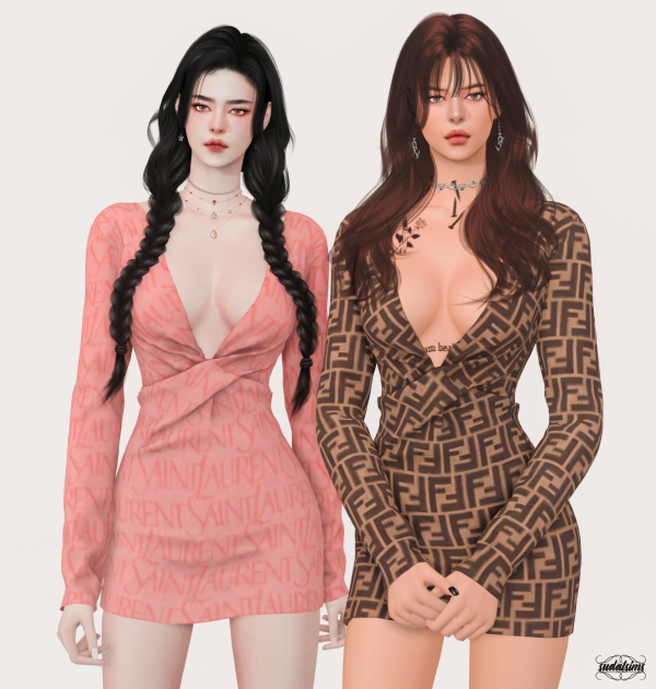 Alpha [sudal] Simple twist dress sims by simsfinds - The Sims 4 Custom Content