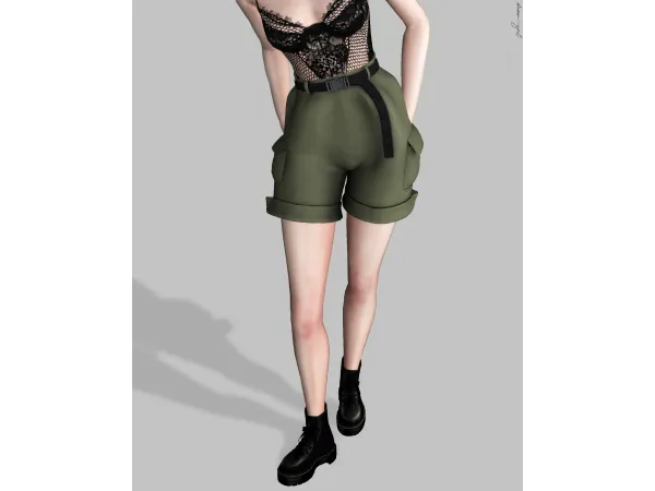 Alpha belted cargo shorts by dreamgirl - The Sims 4 Custom Content
