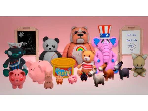 Mix CLUTTER (13 ITEMS)Plush by simsfinds - The Sims 4 Custom Content