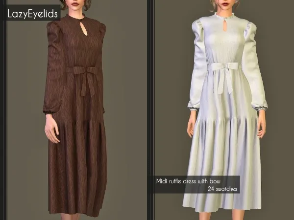 Alpha Midi dress with bow by lazyeyelids - The Sims 4 Custom Content