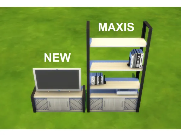 Maxis Match TV stand made out of that one City Living bookcase by Xetto - The Sims 4 Custom Content