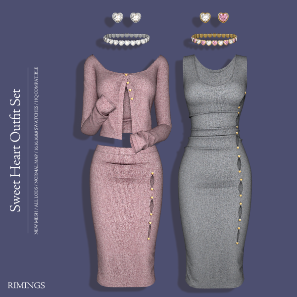Alpha [RIMINGS] Sweet Heart Outfit Set by simsfinds - The Sims 4 Custom Content