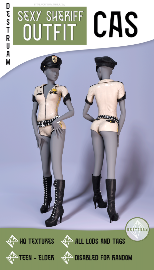 Alpha Claire Sexy Sheriff outfit by simsfinds - The Sims 4 Custom Content