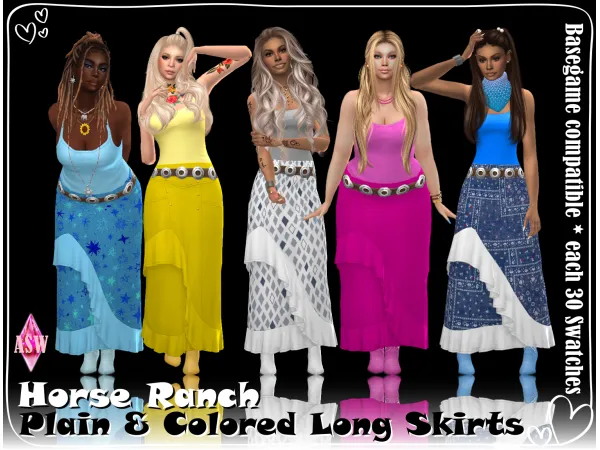 Maxis Match Horse Ranch Plain Colored Long Skirts - The Sims 4 Custom Content