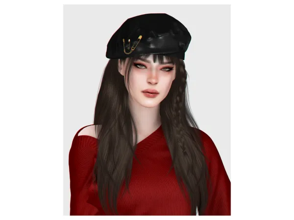 Alpha Faux Leather Beret by backtrackcc - The Sims 4 Custom Content