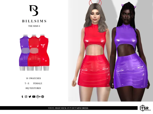 Alpha Vinyl High Neck Cut Out Mini Dress ( ) - The Sims 4 Custom Content