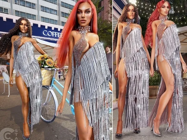 Alpha Tassel Dress with Side Slit cool_content_star - The Sims 4 Custom Content