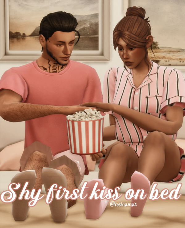Mix POSEPACK Shy first kiss on bed by simsfinds - The Sims 4 Custom Content