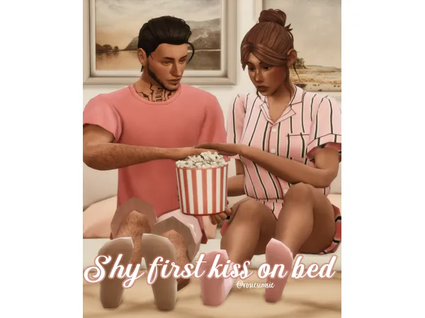 Mix POSEPACK Shy first kiss on bed - The Sims 4 Custom Content