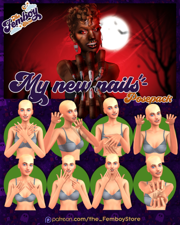 Mix [FEMBOY] My new Nails Posepack by simsfinds - The Sims 4 Custom Content