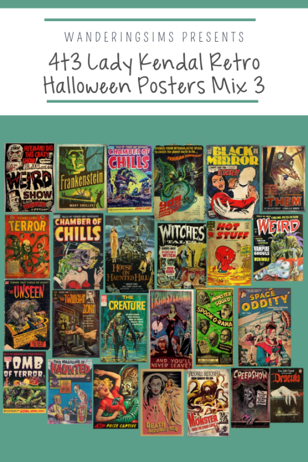 Introducing 4t3 Lady Kendal Retro Halloween Posters Mix 3 by simsfinds - The Sims 3 Custom Content
