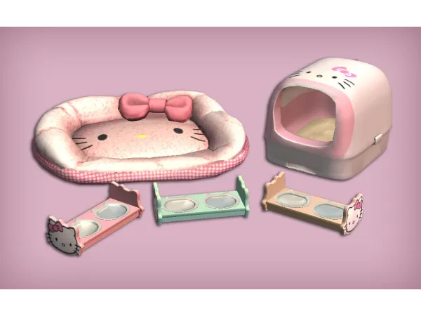 Kitty Cat Set Bed Litterbox and Food Bowl for - The Sims 2 Custom Content