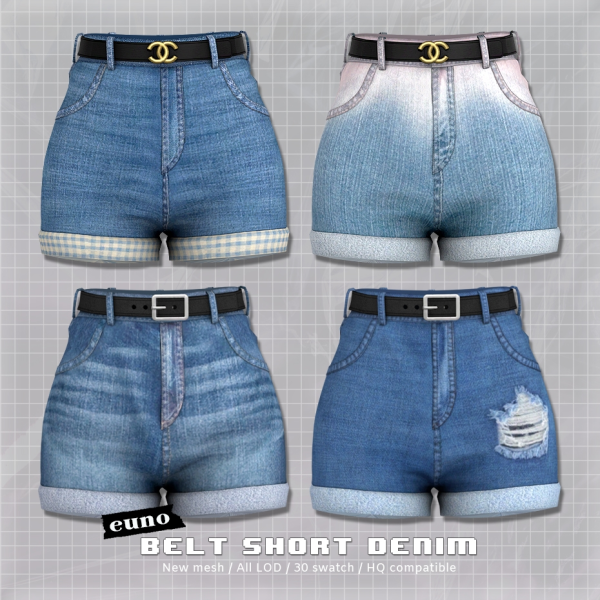 Alpha belt short denim by euno - The Sims 4 Custom Content