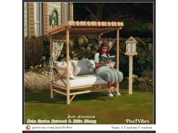 Alpha Boho Garden Loveseat The Little Library - The Sims 4 Custom Content