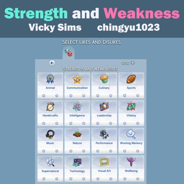 Maxis Match Strength and Weakness Preferences by simsfinds - The Sims 4 Custom Content