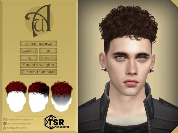 Alpha Lauren curly short undercut hairstyle by aurum - The Sims 4 Custom Content