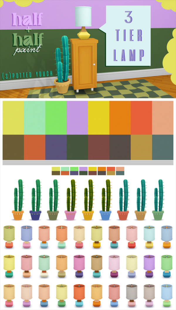 Maxis Match HALF HALF PAINT (S)POTTED CACTUS 3 TIER LAMPS by simsfinds - The Sims 4 Custom Content