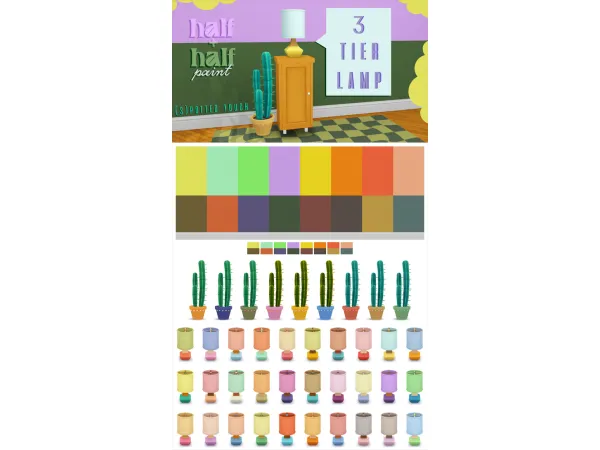 Maxis Match HALF HALF PAINT (S)POTTED CACTUS 3 TIER LAMPS - The Sims 4 Custom Content