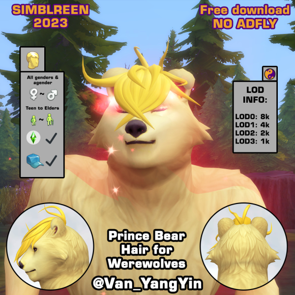 Maxis Match Prince Bear Hair Werewolves version by simsfinds - The Sims 4 Custom Content
