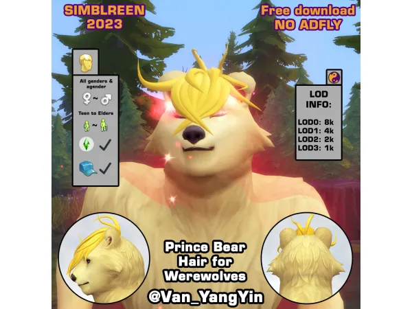 Maxis Match Prince Bear Hair Werewolves version - The Sims 4 Custom Content