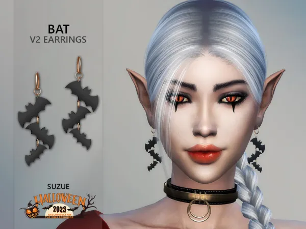Alpha Halloween Bat V2 Earrings - The Sims 4 Custom Content
