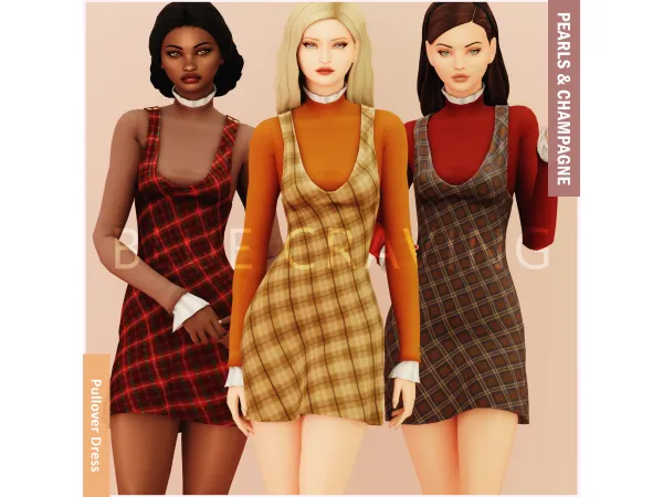 Mix Blue Craving Tweed Pullover Dress - The Sims 4 Custom Content