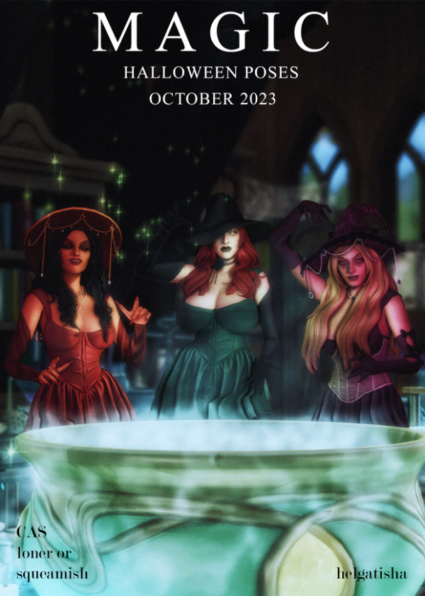 Mix ( ) Halloween poses Magic Pose Pack CAS by simsfinds - The Sims 4 Custom Content