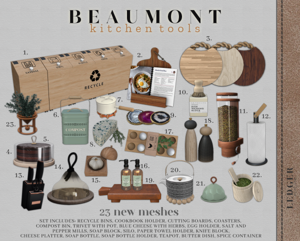 Alpha Beaumont Kitchen Tools (workroomatelier tier) by ledger_atelier - The Sims 4 Custom Content