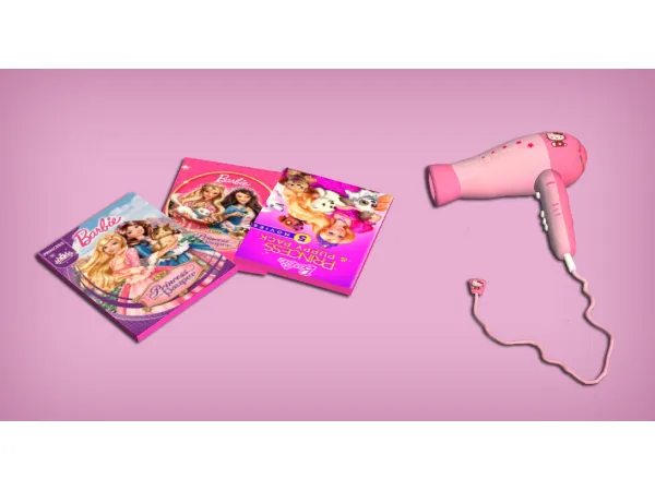 Barbie DVDs and Hello Kitty Hairdryer Deco for - The Sims 2 Custom Content