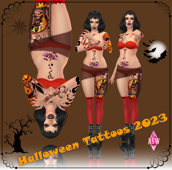 Mix Halloween Tattoos 2023 by simsfinds - The Sims 4 Custom Content