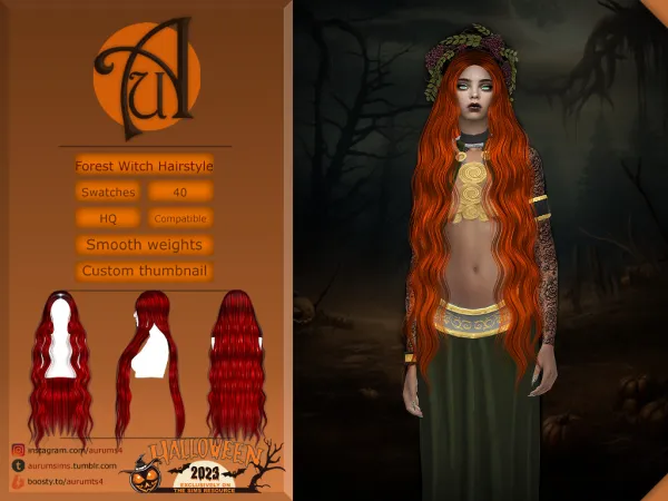 Alpha Halloween 2023 Forest Witch Long Wavy Hairstyle - The Sims 4 Custom Content